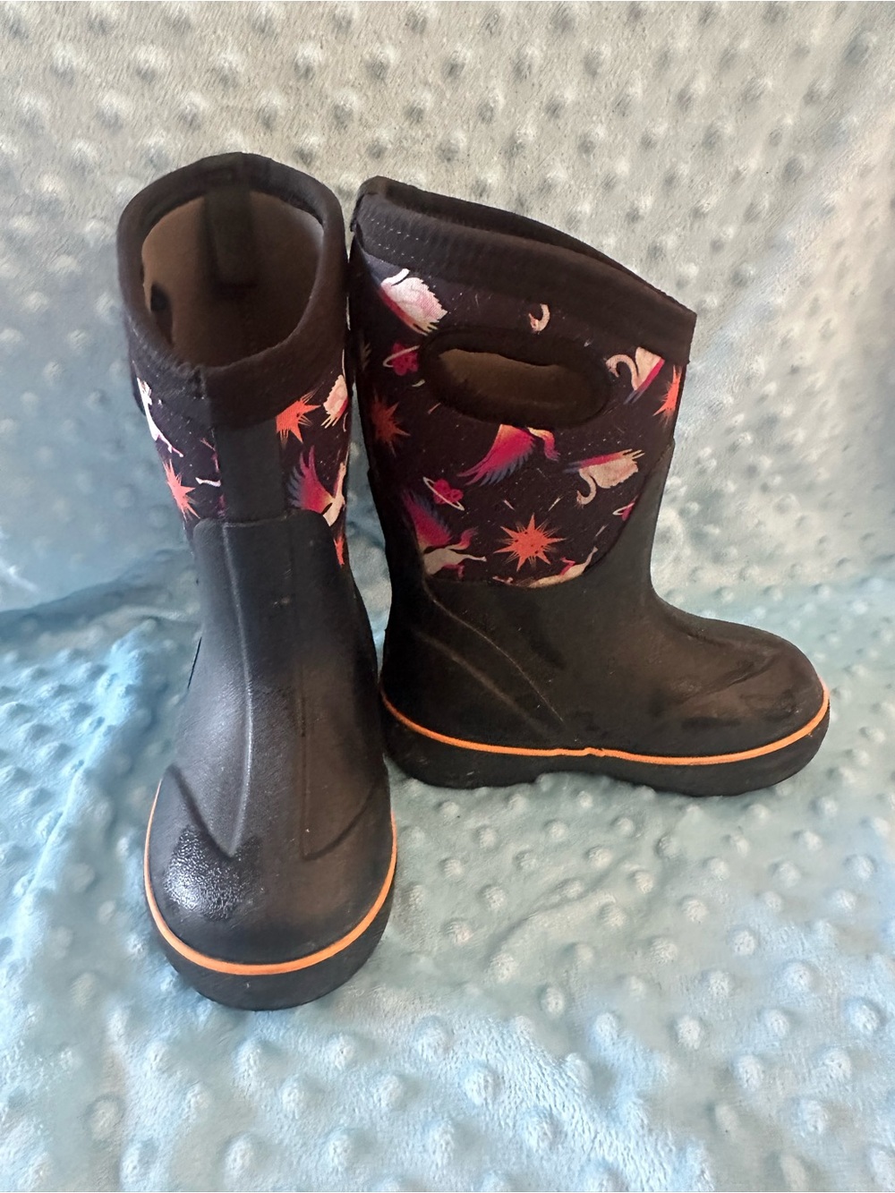 Bogs Black Kids Unicorn & Star Rain and Snow Boots with Pink Accents